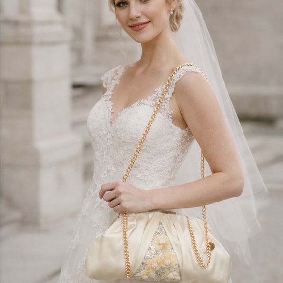 Handbags - Elegant Cream Clutch with Floral Accents